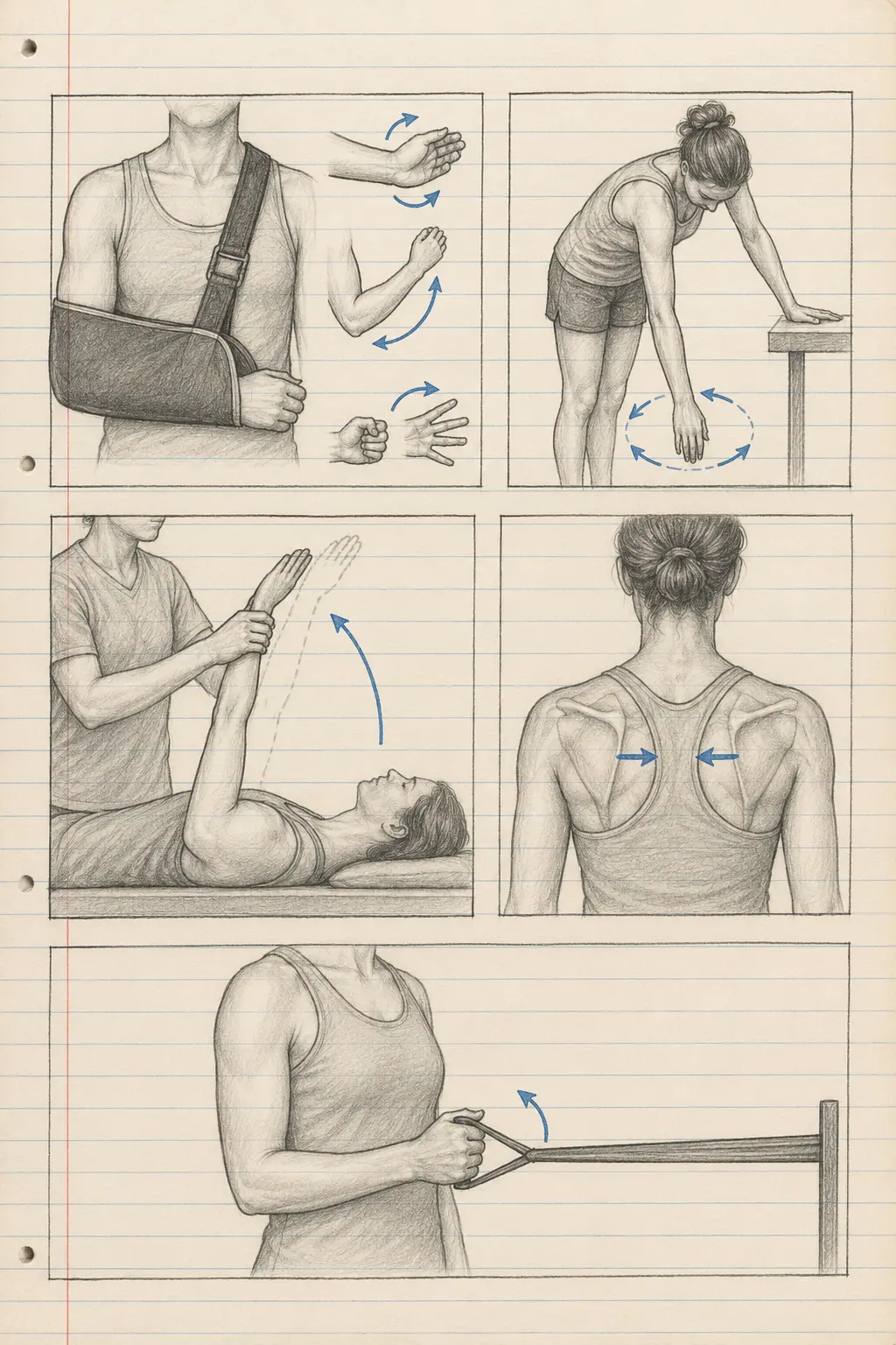 Exercices postopératoires illustrés pour Réparation du grand pectoral
