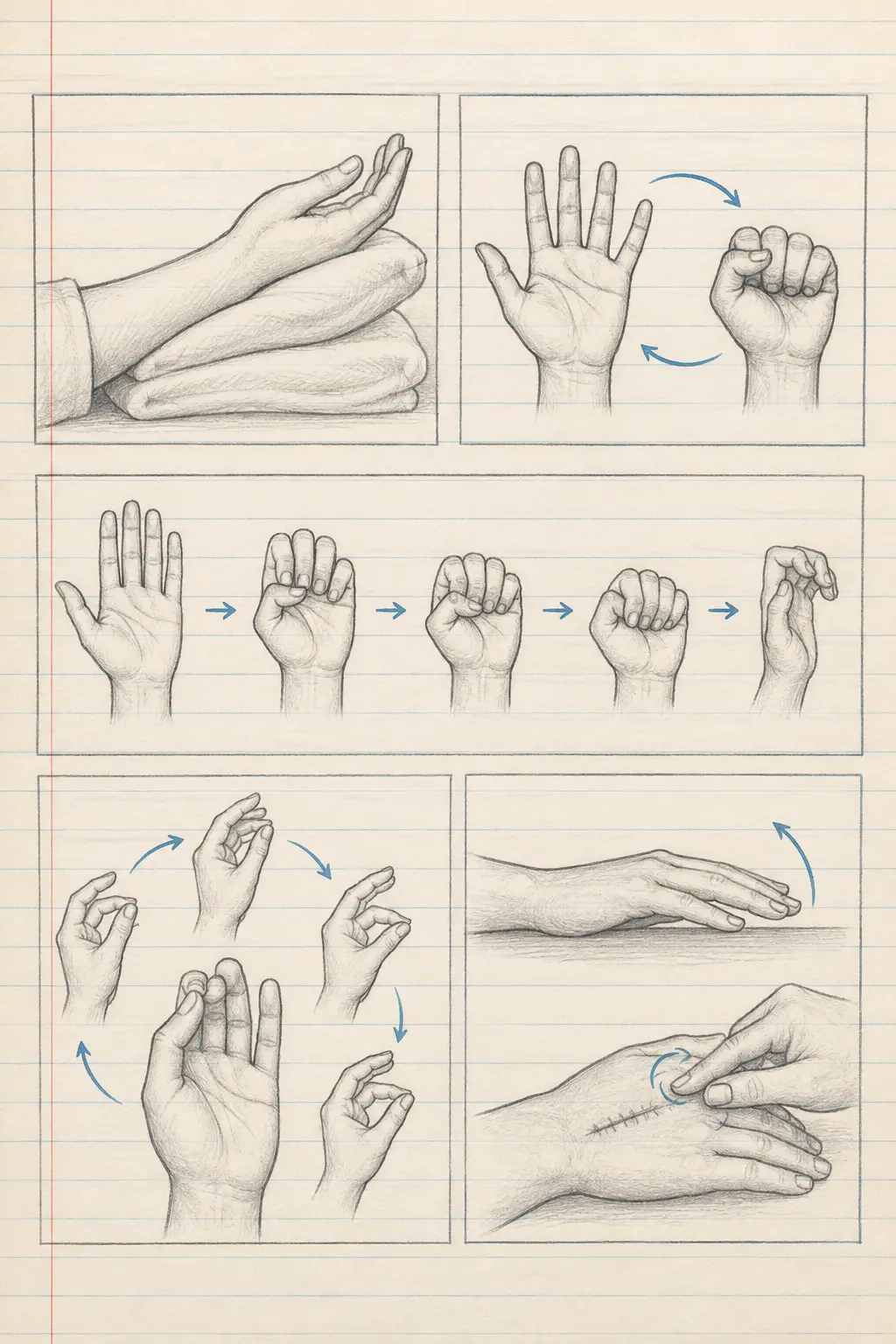Exercices postopératoires illustrés pour Maladie de Dupuytren